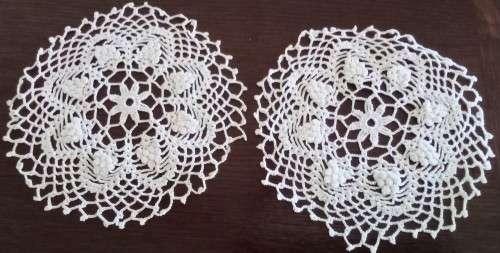 Two exquisite vintage crocheted doilies with grapes  - 15cms across