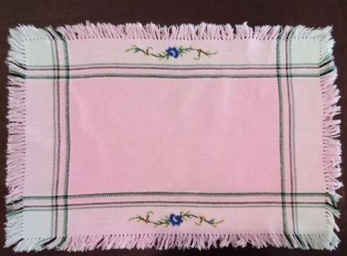 Pretty pink vintage tray cloth 49x35cms - with embroidery