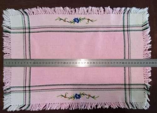 Pretty pink vintage tray cloth 49x35cms - with embroidery