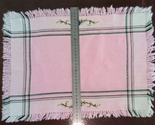 Pretty pink vintage tray cloth 49x35cms - with embroidery