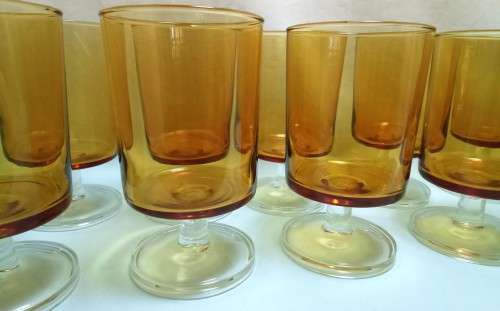 Set of 10 French J.G. Durand Arcoroc Amber Cordial Glasses