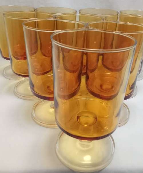Set of 10 French J.G. Durand Arcoroc Amber Cordial Glasses