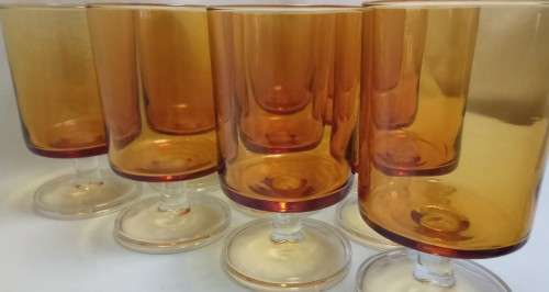 Set of 10 French J.G. Durand Arcoroc Amber Cordial Glasses