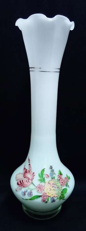 Vintage White glass vase with floral detail