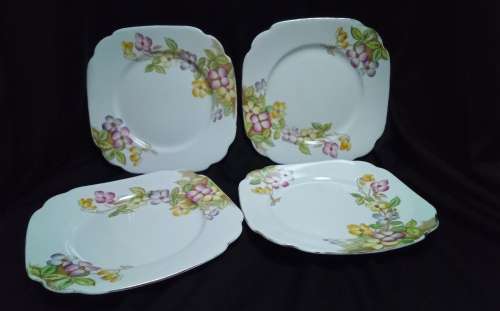 Four charming vintage Royal Albert side plates `Clematis` design