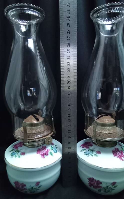 Pair of vintage porcelain paraffin lamps