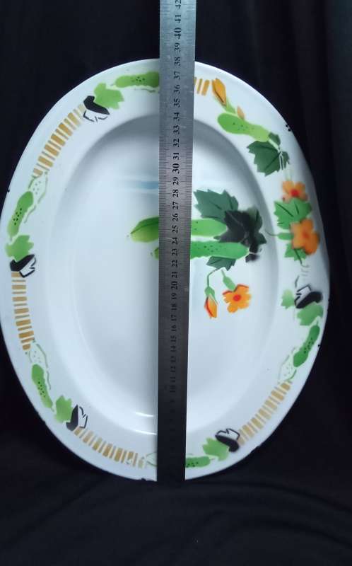 Quite unusual vintage large oval enamel plate