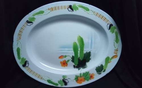 Quite unusual vintage large oval enamel plate