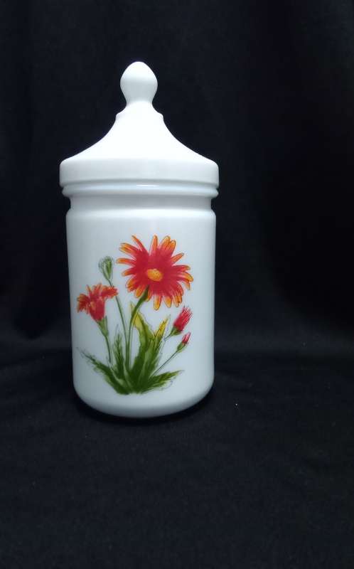 VINTAGE French MILK GLASS APOTHECARY LIDDED JAR