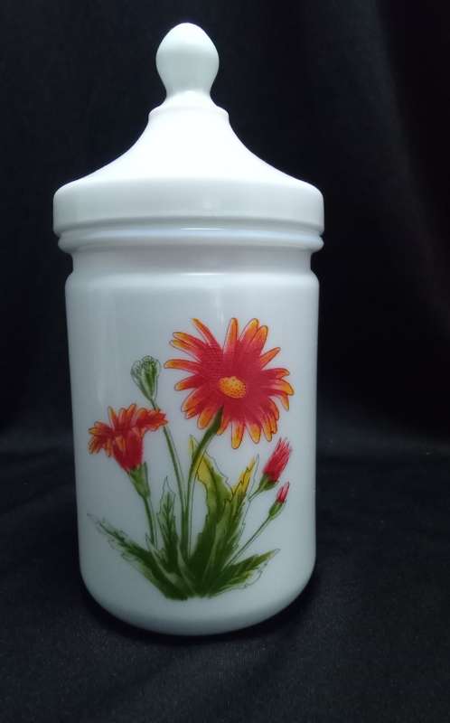 VINTAGE French MILK GLASS APOTHECARY LIDDED JAR