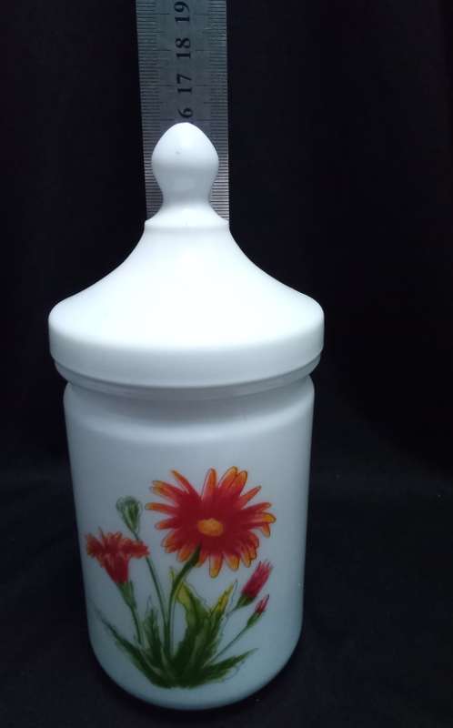 VINTAGE French MILK GLASS APOTHECARY LIDDED JAR