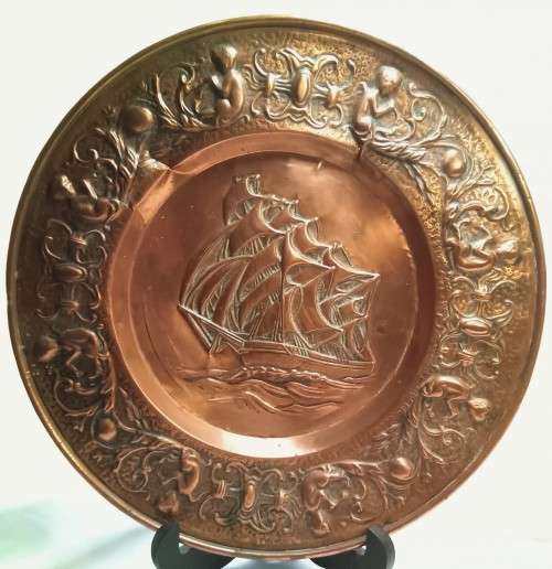 Beautiful vintage copper relief wall plate