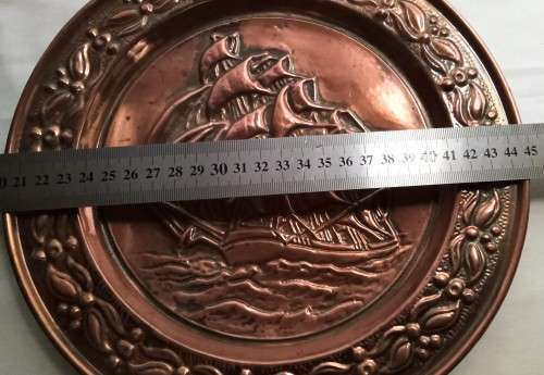 Beautiful vintage copper relief wall plate - 25cms