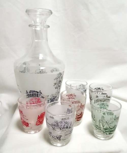 Vintage Verrerie Cristallerie D`Arques Decanter and Shot Glasses