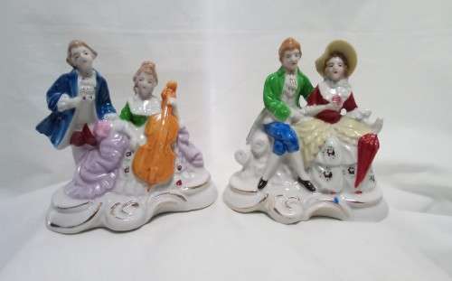 Two Vintage Victorian musical couples figurines