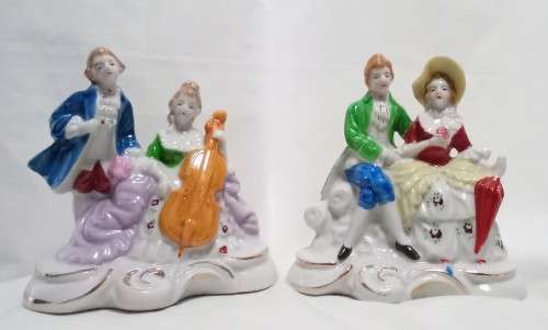 Two Vintage Victorian musical couples figurines