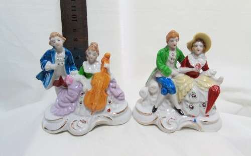 Two Vintage Victorian musical couples figurines