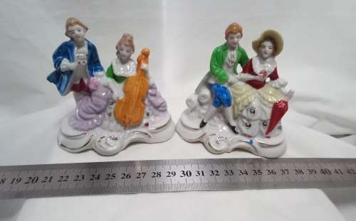 Two Vintage Victorian musical couples figurines