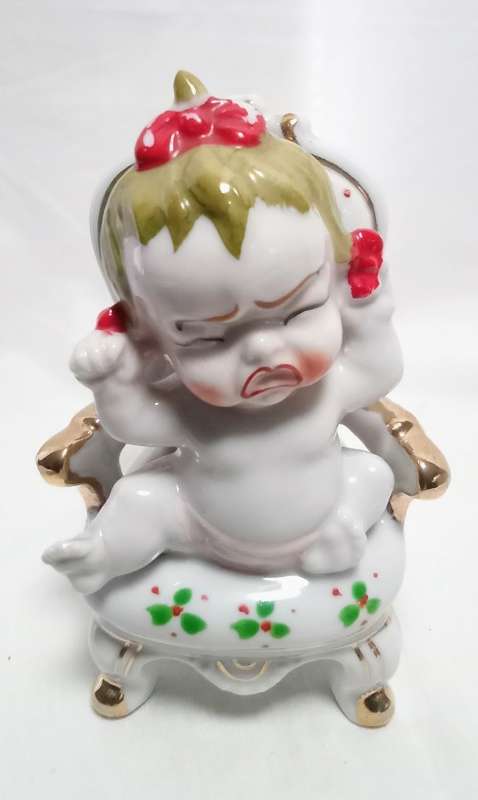 Most beautiful vintage brat! Crying baby on chair figurine