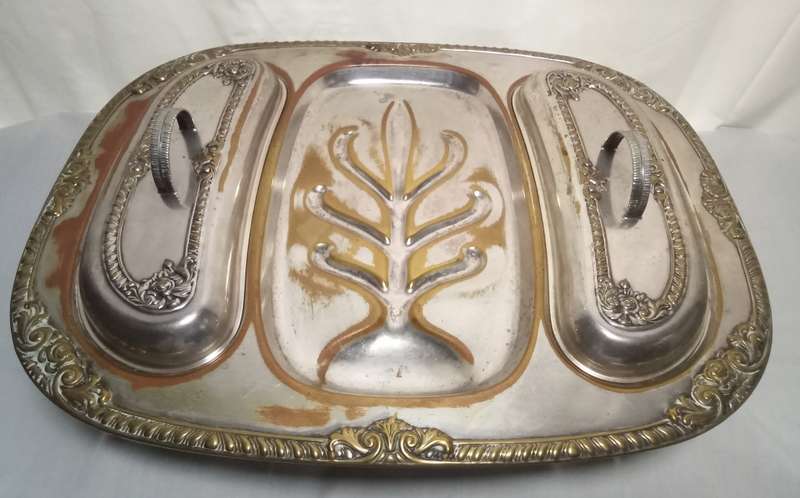 Lovely Vintage silver plated meat tray with 2 lids