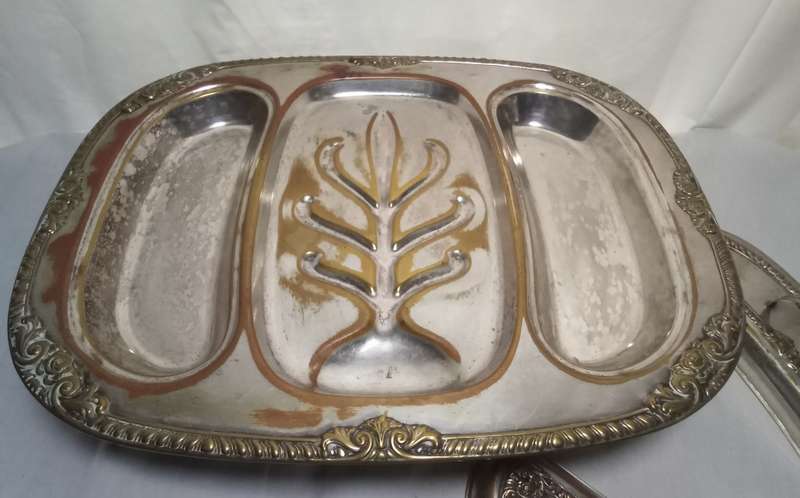 Lovely Vintage silver plated meat tray with 2 lids
