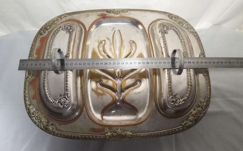 Lovely Vintage silver plated meat tray with 2 lids