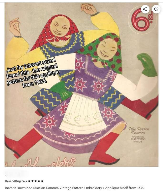 Beautiful vintage applique `Russian dancers`