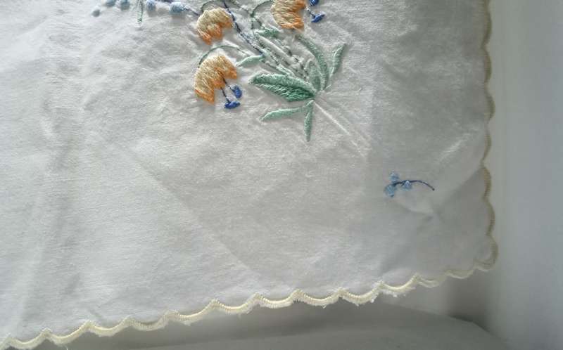 Beautiful small vintage hand embroidered table cloth