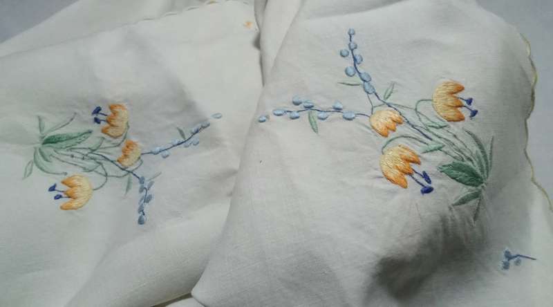Beautiful small vintage hand embroidered table cloth