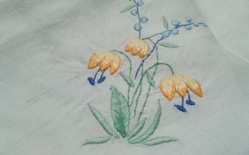 Beautiful small vintage hand embroidered table cloth