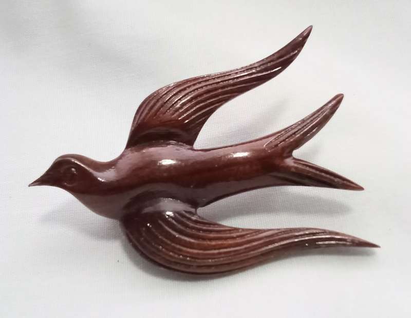 Gorgeous vintage wooden swallow brooch