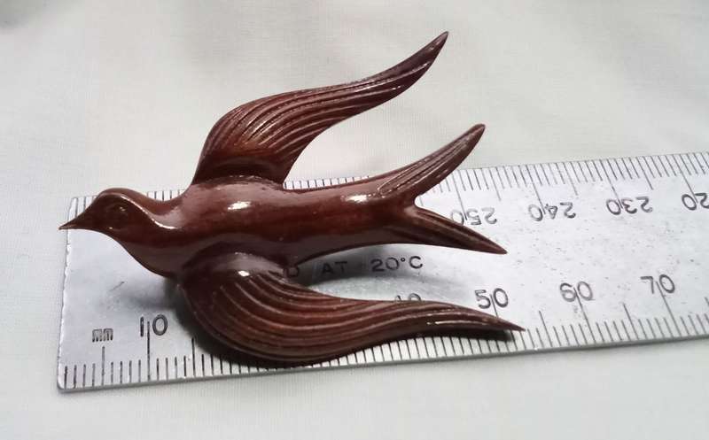 Gorgeous vintage wooden swallow brooch