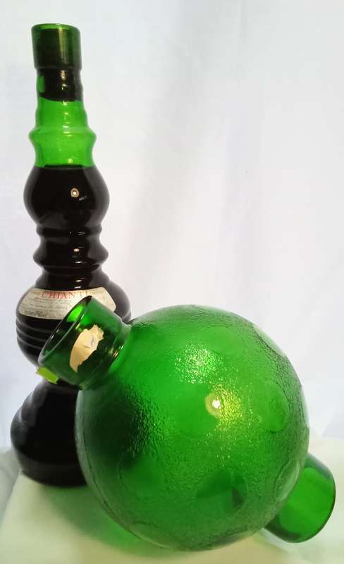 Beautiful vintage green glass Chianti wine bottle with glass shade