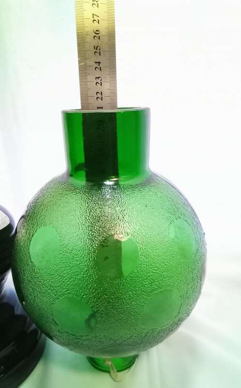 Beautiful vintage green glass Chianti wine bottle with glass shade