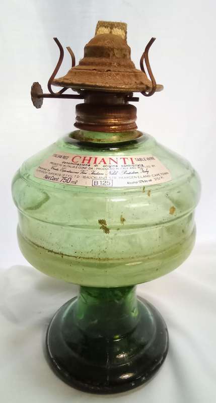 Beautiful vintage green glass Chianti wine bottle lamp base