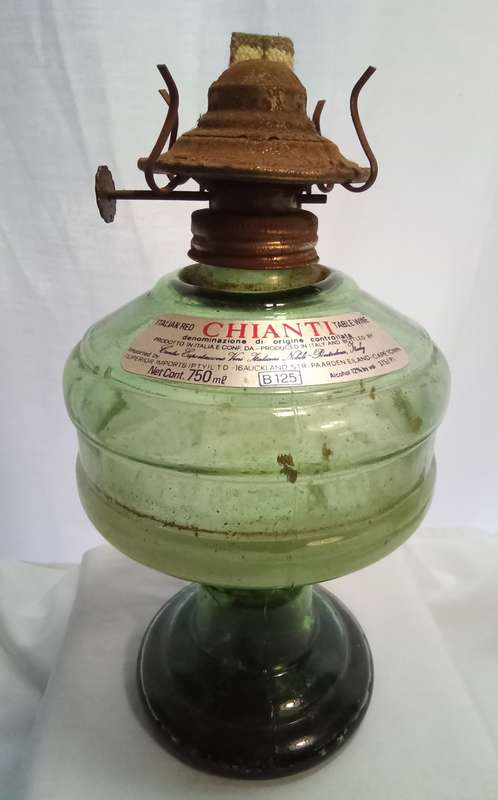 Beautiful vintage green glass Chianti wine bottle lamp base