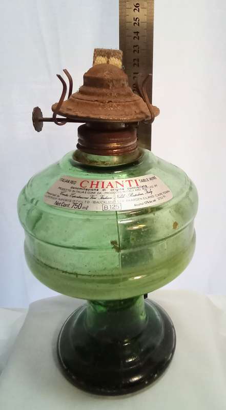 Beautiful vintage green glass Chianti wine bottle lamp base