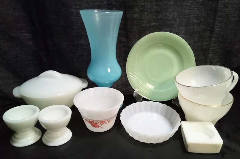 Lot of vintage milk glass items