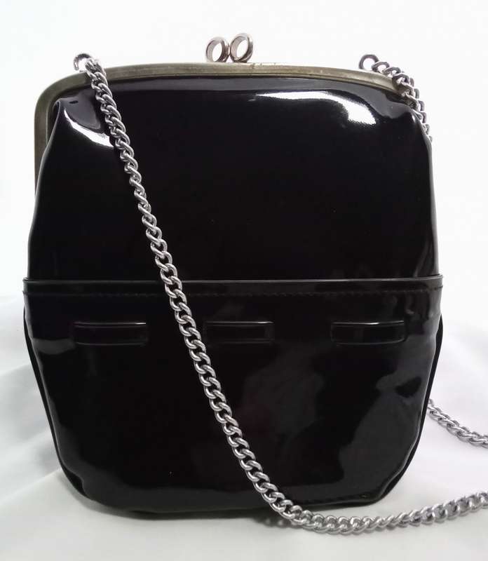 Lovely vintage black patent leather Mam`selle small handbag