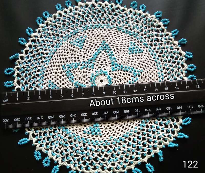 Beautiful beaded hand crocheted doily/jug cover - about 18cms across