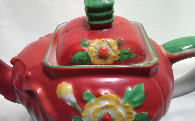 Very old funky elephant teapot in vivid colours