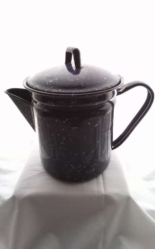 Quite unusual Vintage dark blue speckle ware enamel coffee pot