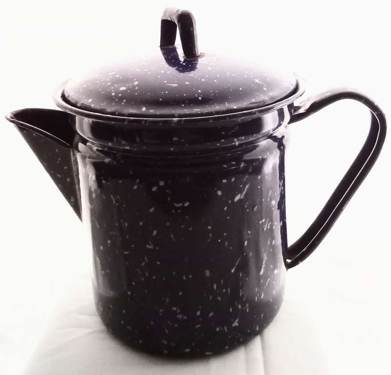 Quite unusual Vintage dark blue speckle ware enamel coffee pot