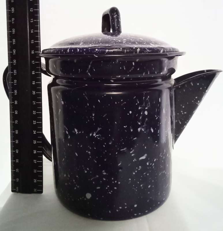Quite unusual Vintage dark blue speckle ware enamel coffee pot