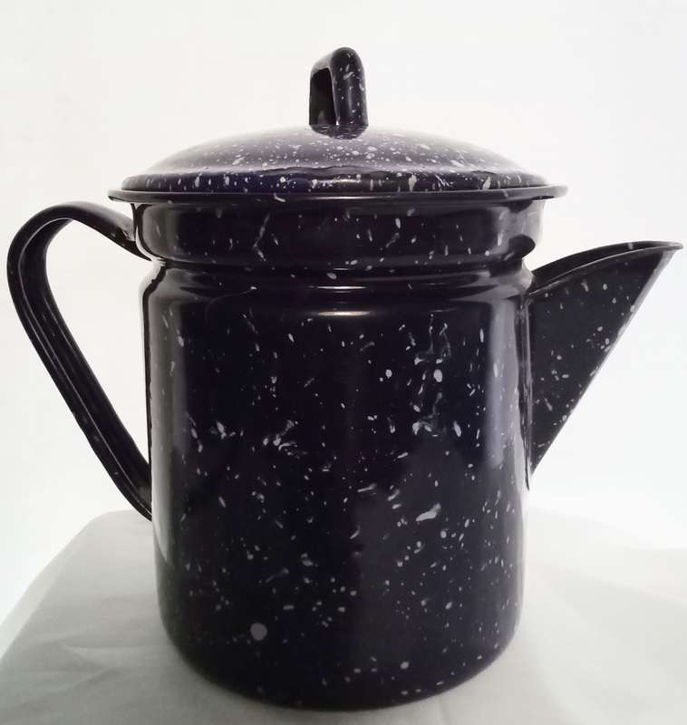 Quite unusual Vintage dark blue speckle ware enamel coffee pot
