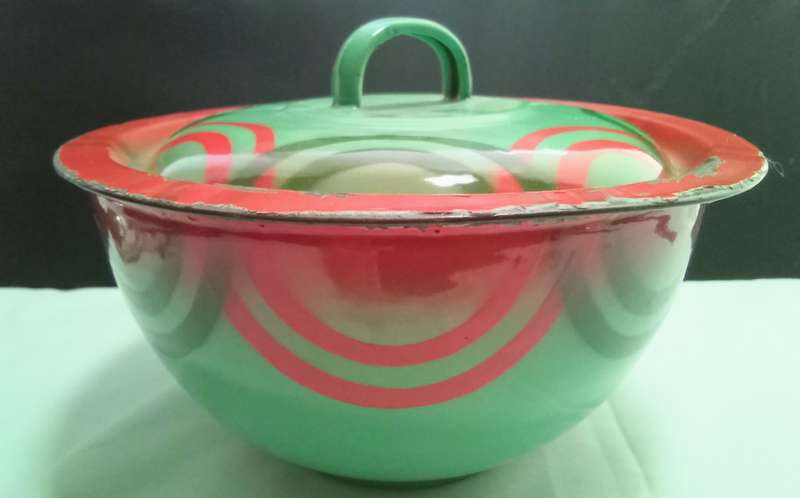 Stunning vintage enamel lidded bowl