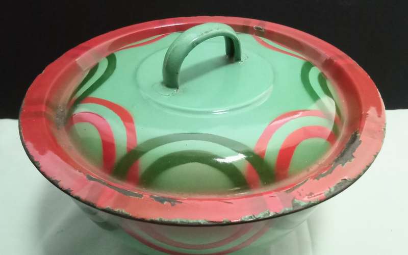 Stunning vintage enamel lidded bowl