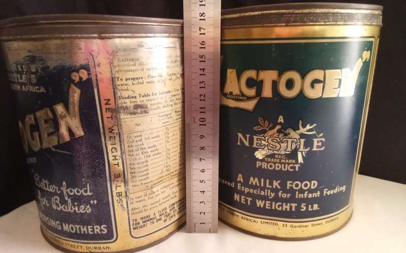 Two gorgeous vintage Lactogen tins