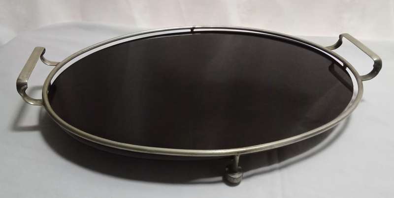 Lovely oval black glass and EPNS serving tray