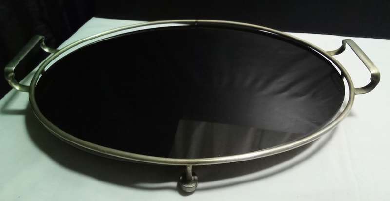 Lovely oval black glass and EPNS serving tray